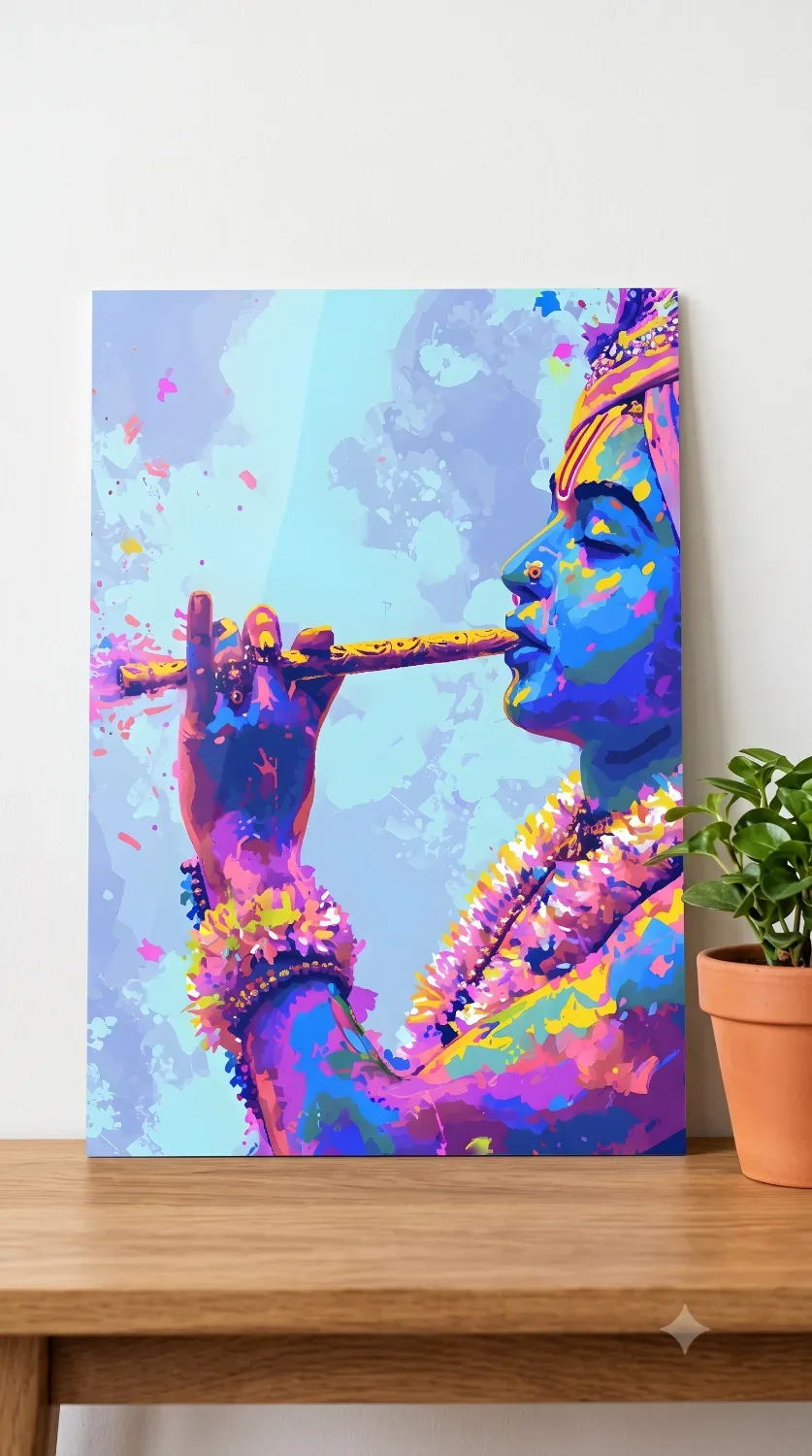Colorful Lord Krishna Metallic Wall Art — Religious metal print wall art India