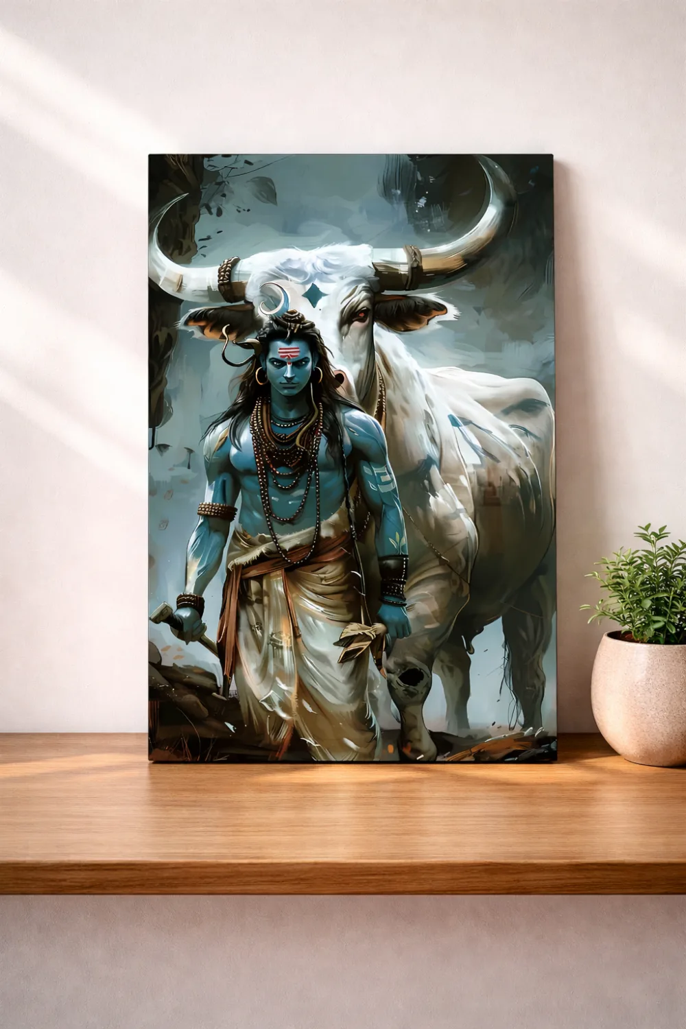 Divine Strength – Lord Shiva with Nandi Premium Metal Art — Religious metal print wall art on aluminium