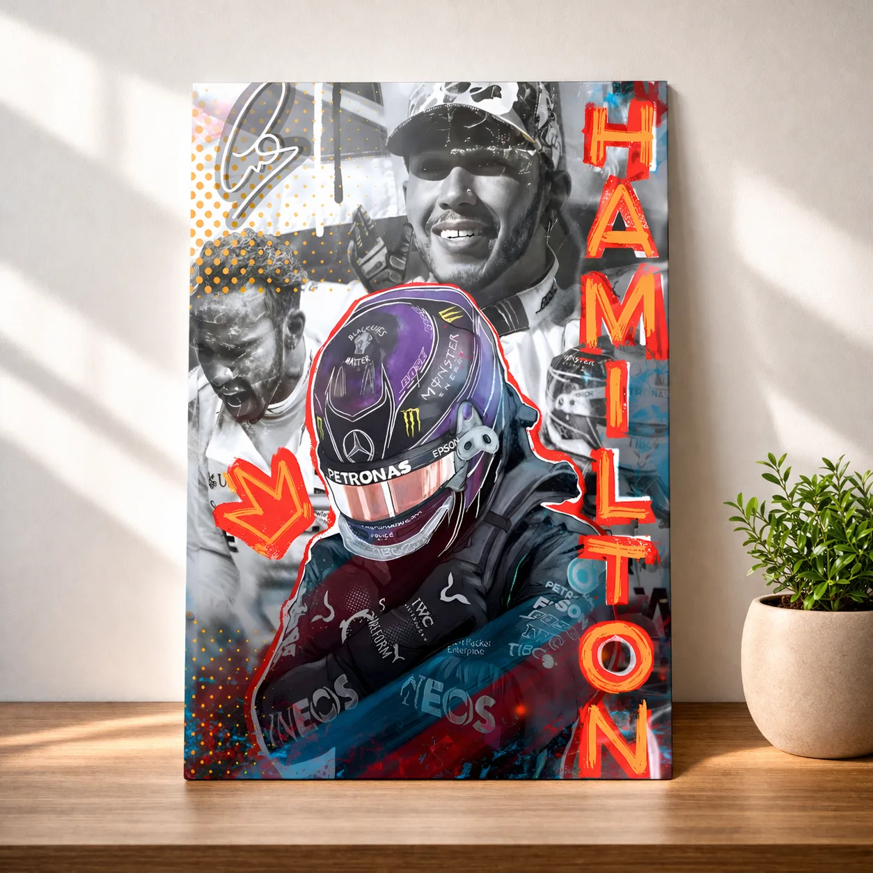 Lewis Hamilton Neon Style F1 Racing Poster Wall Art — Cars metal print wall art India