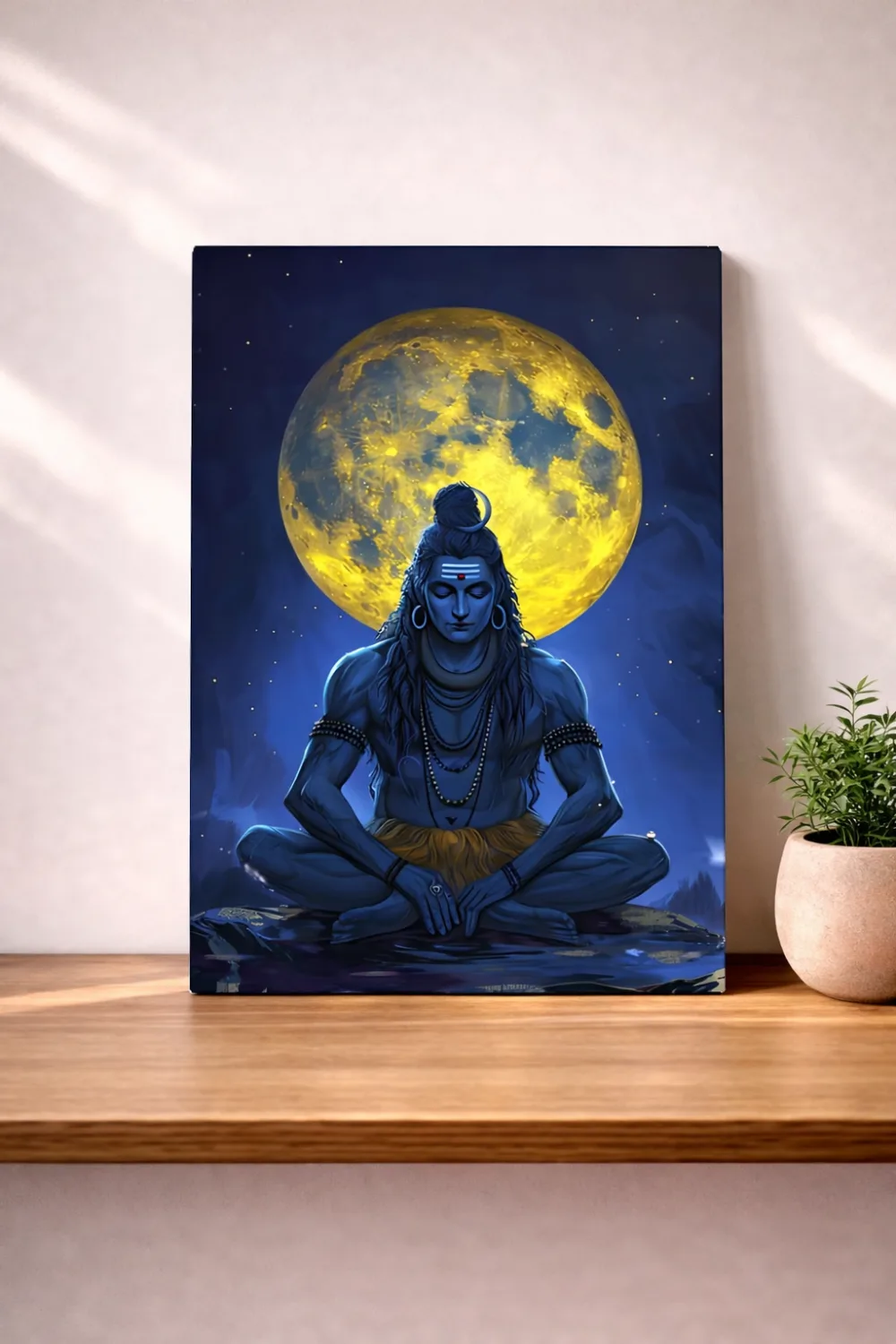 Moonlit Tranquility – Meditating Shiva Premium Metal Wall Art — Religious metal print wall art on aluminium