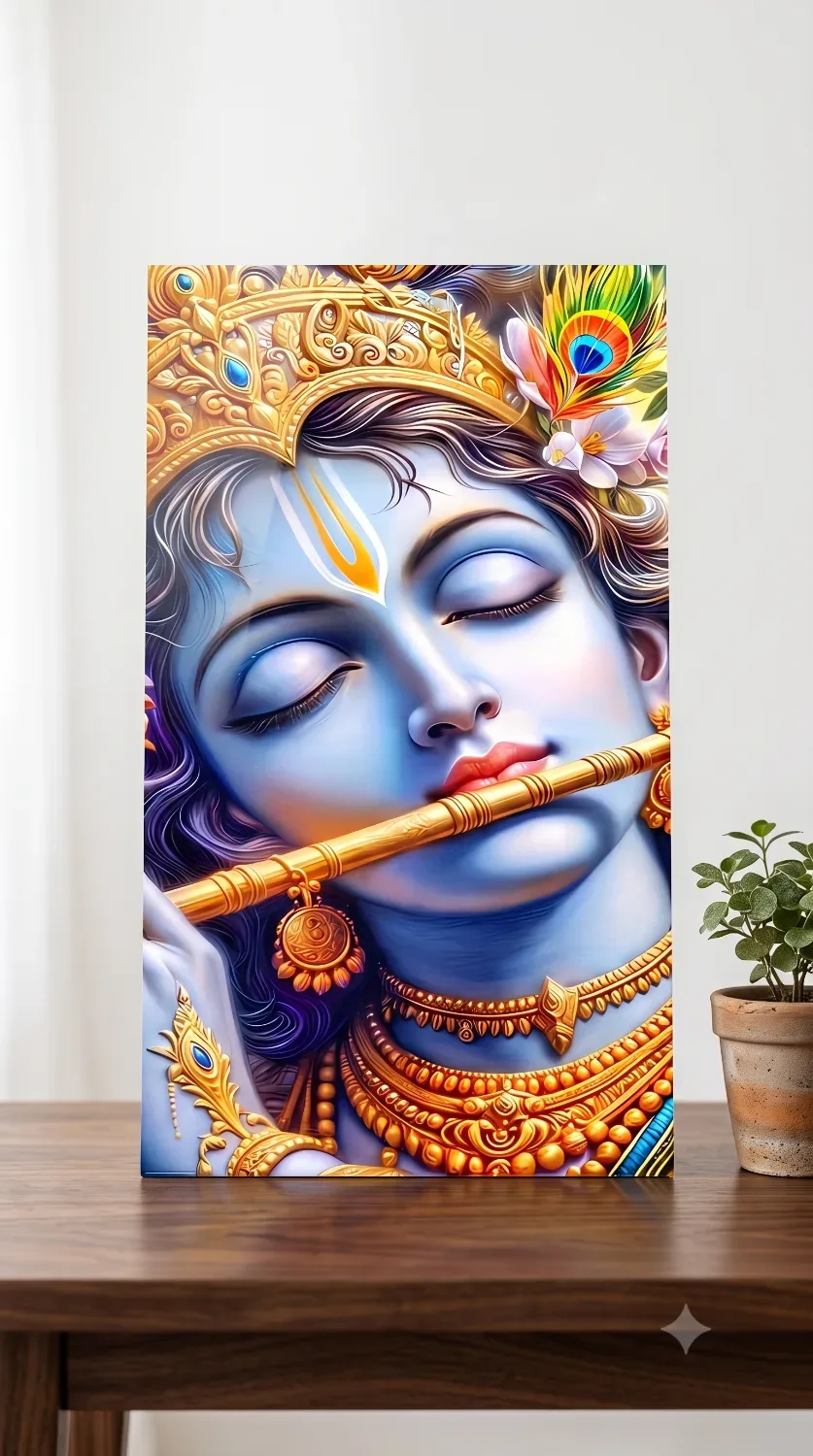 Lord Krishna Flute Metallic Wall Art — Religious metal print wall art India