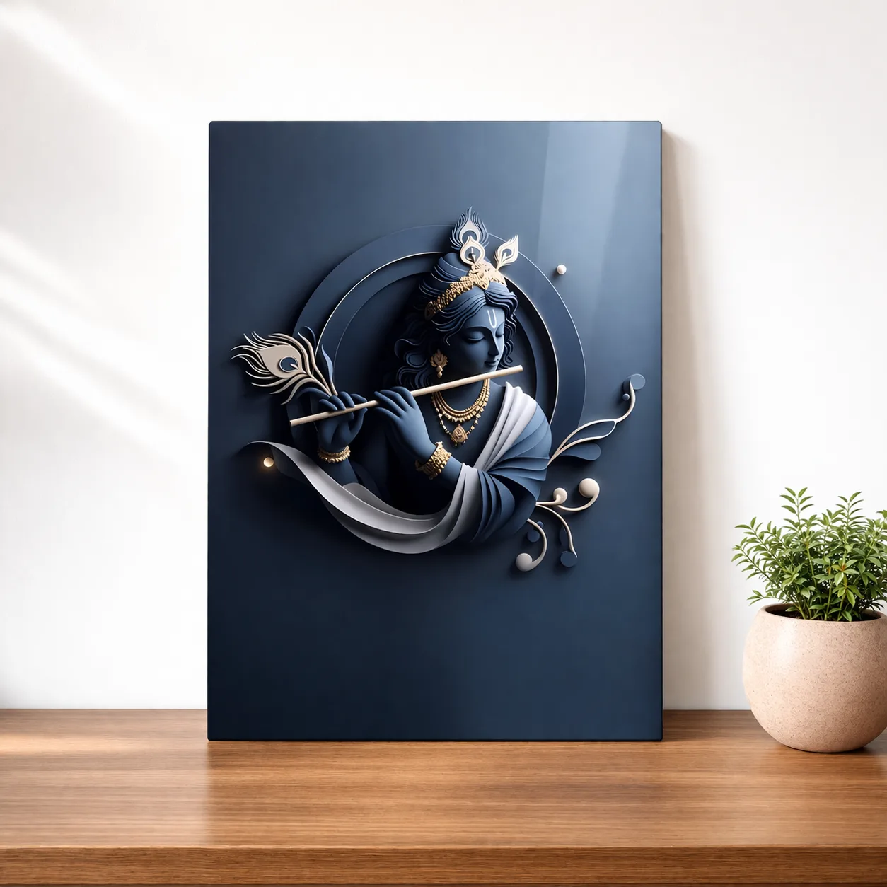 Midnight Elegance – Lord Krishna Minimalist Metal Wall Art — Religious metal print wall art on aluminium