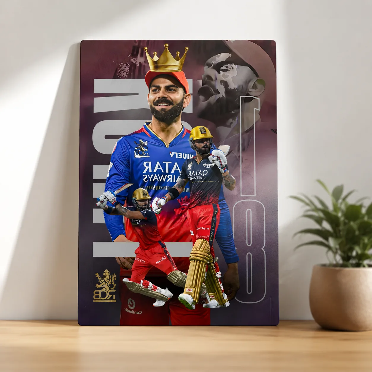King Kohli RCB Metal Wall Art Print for Cricket Fans — Cricket metal print wall art India