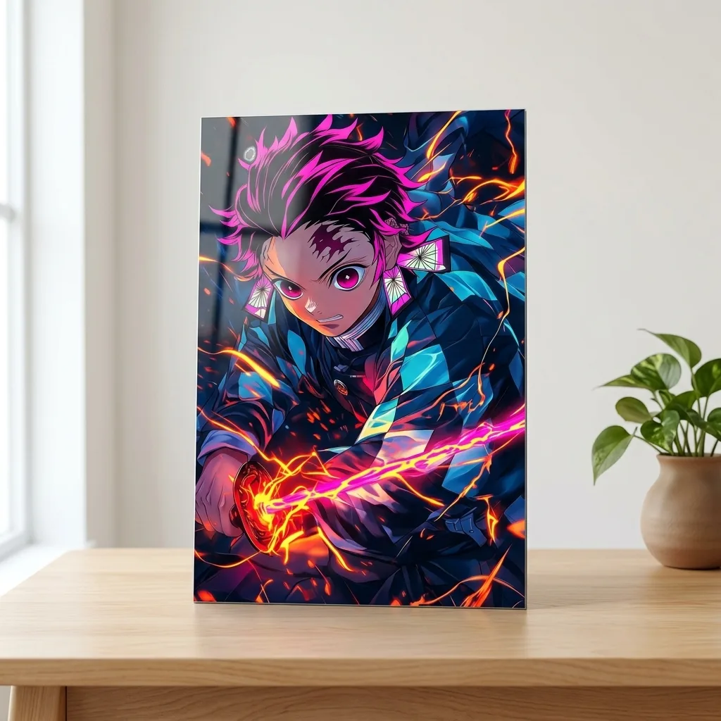 Tanjiro Hinokami Kagura Metal Poster – Demon Slayer Anime Wall Art — Anime metal print wall art India