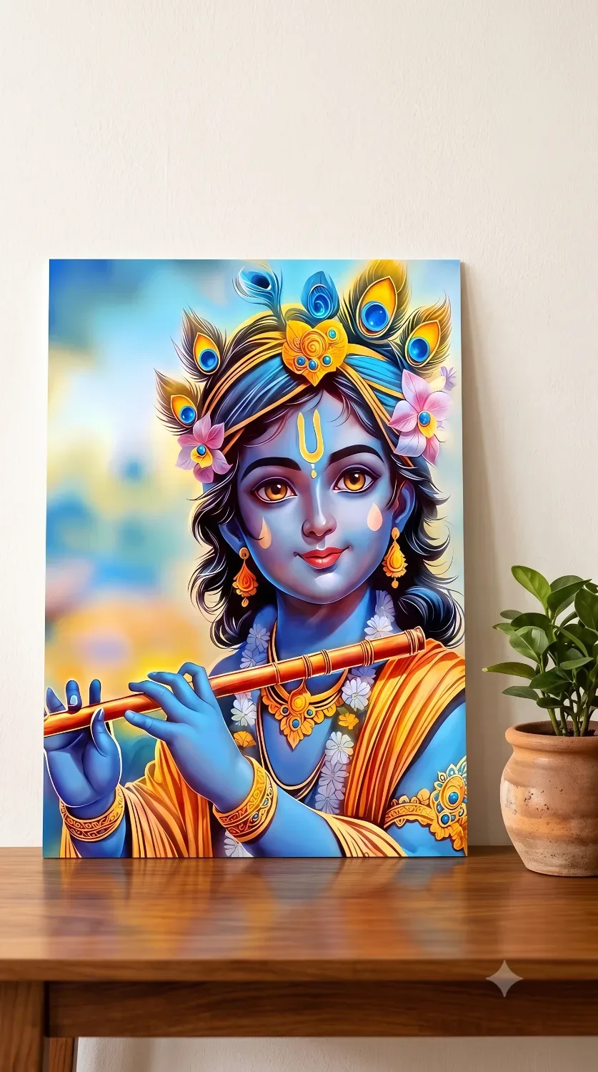 Lord Krishna Metallic Wall Art — Religious metal print wall art India