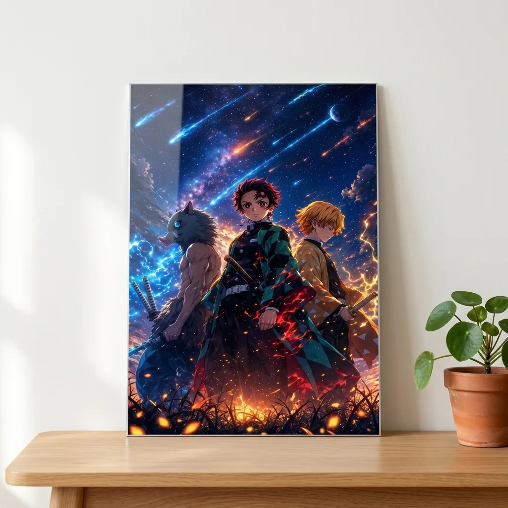 Demon Slayer Trio Anime Metal Wall Poster — Anime metal print wall art India