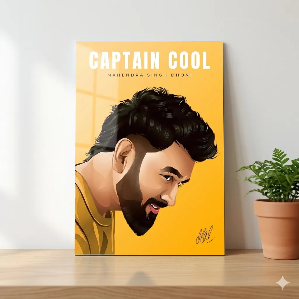 MS Dhoni Captain Cool Metal Wall Art – Premium Cricket Poster — Cricket metal print wall art on aluminium