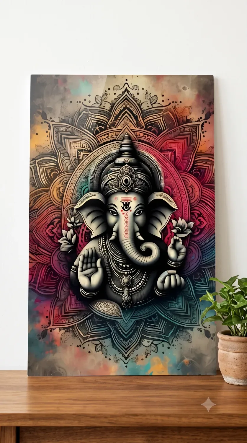 Lord Ganesha Mandala Metallic Wall Art — Religious metal print wall art India