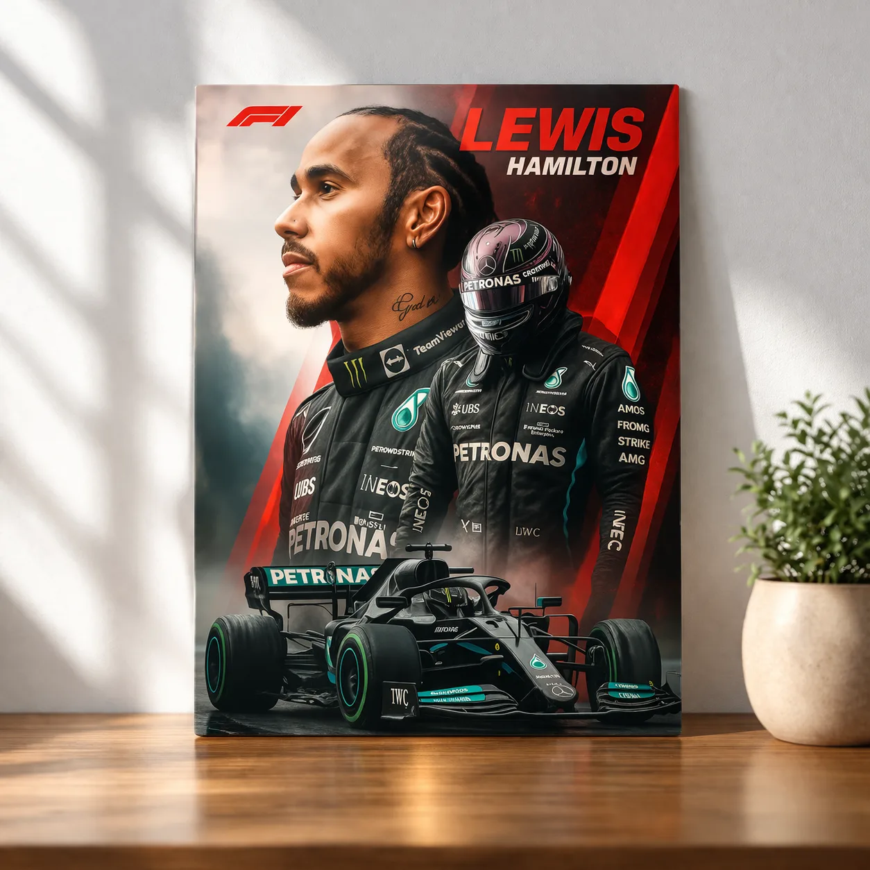 Lewis Hamilton Mercedes F1 Champion Racing Wall Art — Cars metal print wall art on aluminium