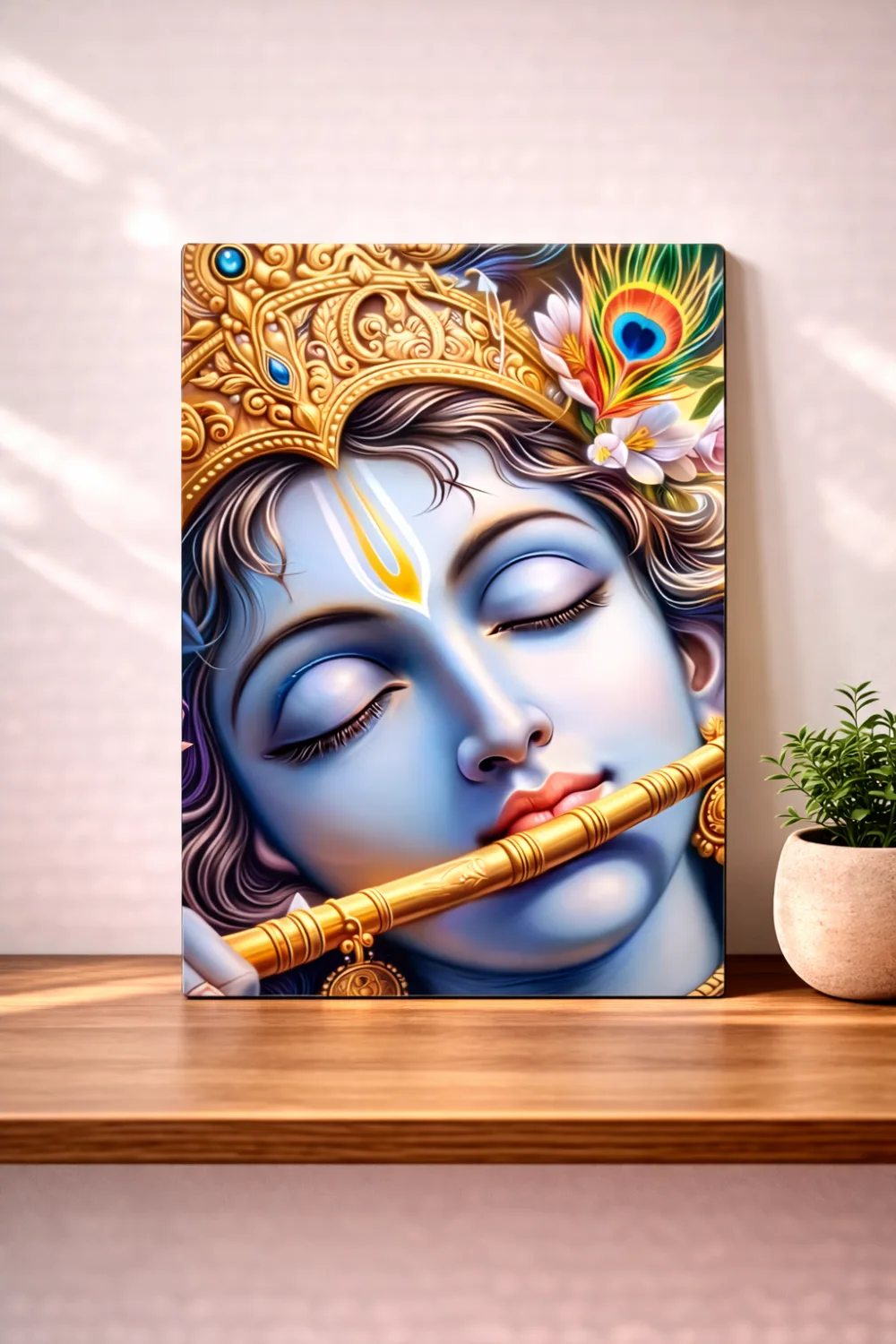 Krishna Serenity – Divine Flute Melody Premium Metal Art — Religious metal print wall art on aluminium