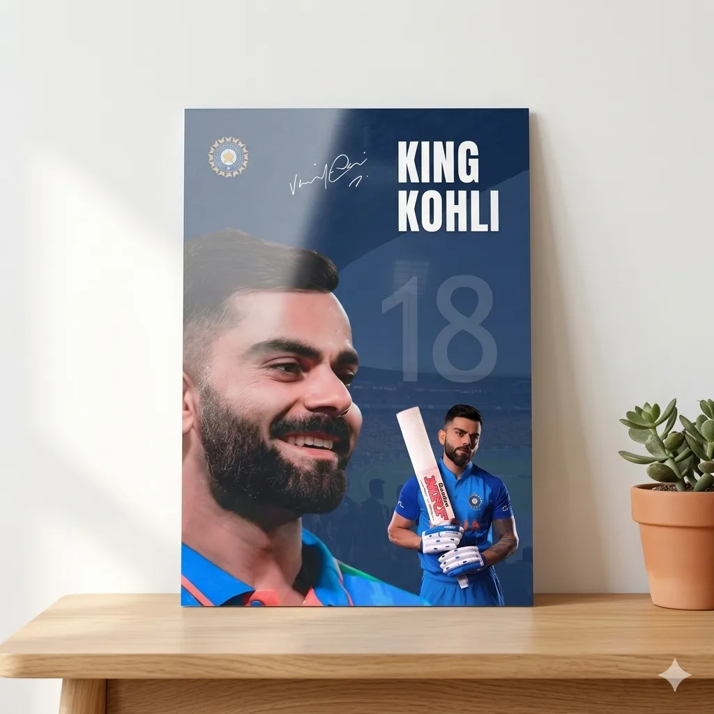 King Kohli 18 Metal Wall Art – Virat Kohli Premium Poster — Cricket metal print wall art on aluminium