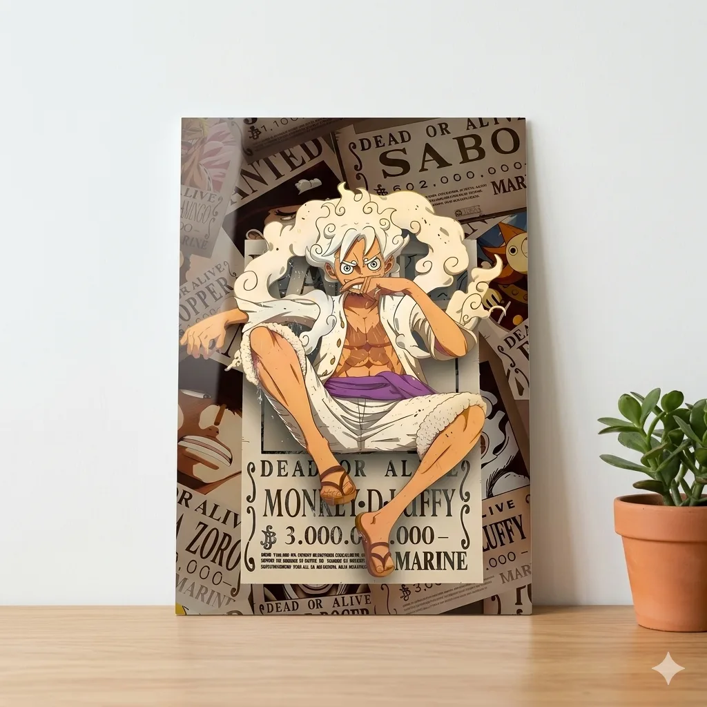 Gear 5 Luffy Wanted Poster Anime Wall Art – One Piece — Anime metal print wall art India