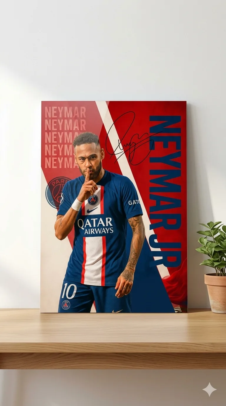 Neymar PSG Metallic Wall Art Print – Football Decor — Football metal print wall art on aluminium