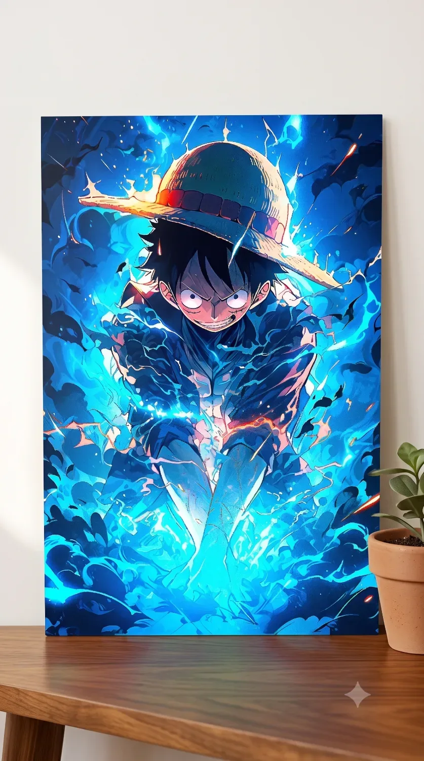 Luffy Blue Flame Metallic Wall Art — Anime metal print wall art India