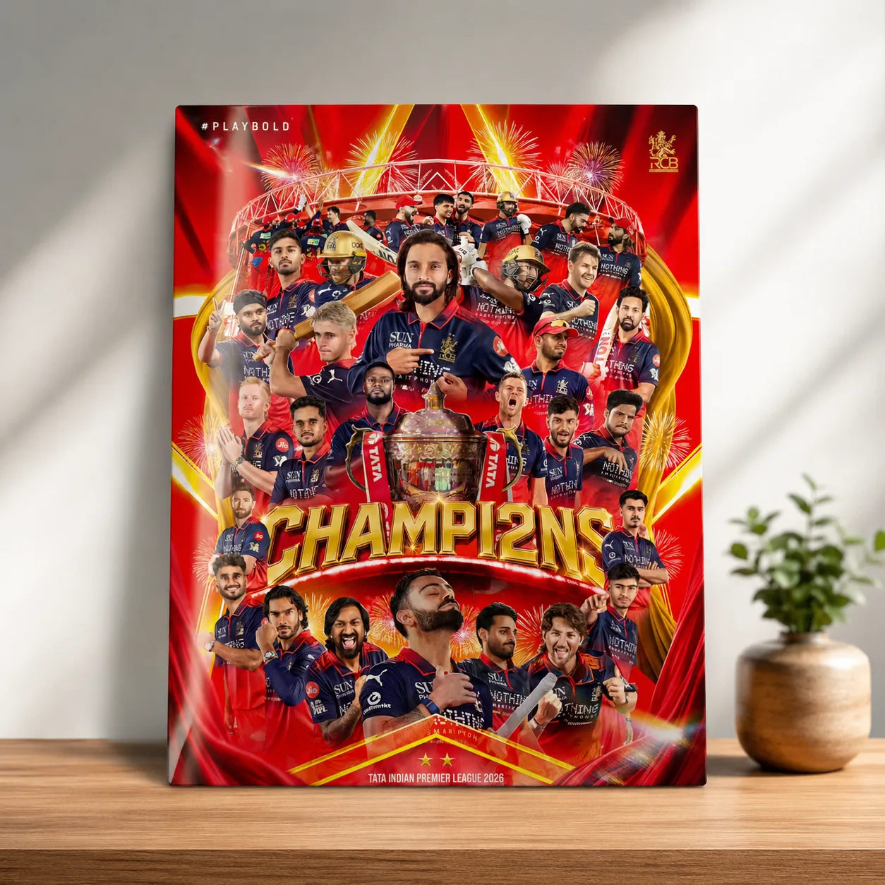 RCB Champions Metal Wall Art Print for Cricket Fans — Cricket metal print wall art India