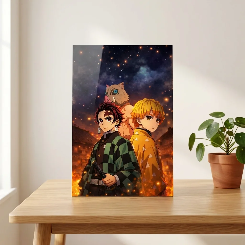 Demon Slayer Tanjiro, Zenitsu & Inosuke Anime Metal Poster — Anime metal print wall art India