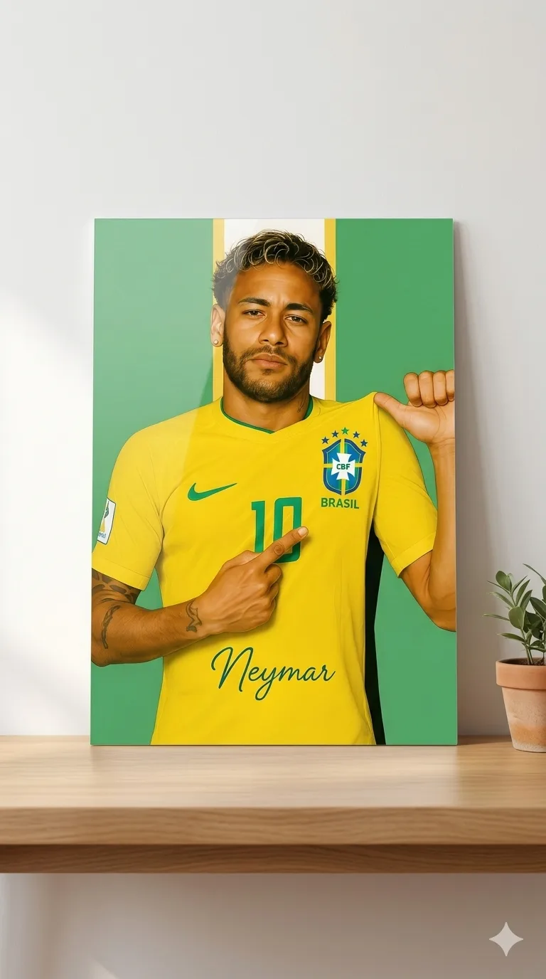 Neymar Brazil Jersey Metallic Wall Art Print – Decor — Football metal print wall art on aluminium