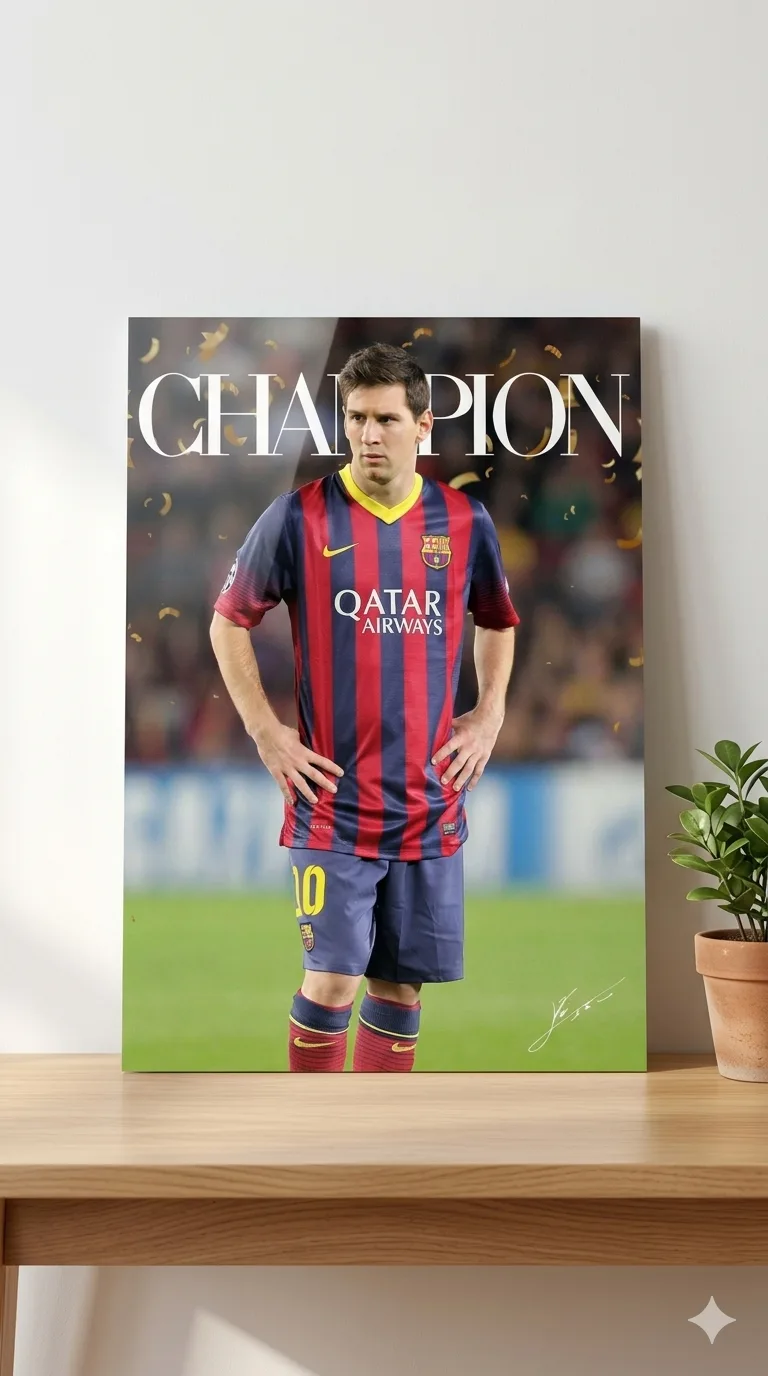 Lionel Messi Champion Metallic Wall Art Print – Decor — Football metal print wall art India