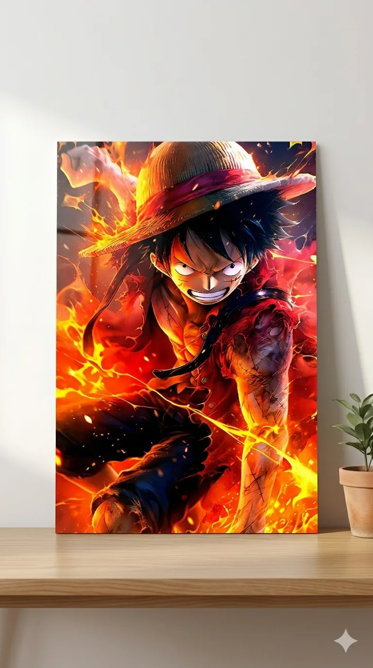 Luffy Fire Power Metallic Wall Art Print – Anime Decor — Anime metal print wall art India