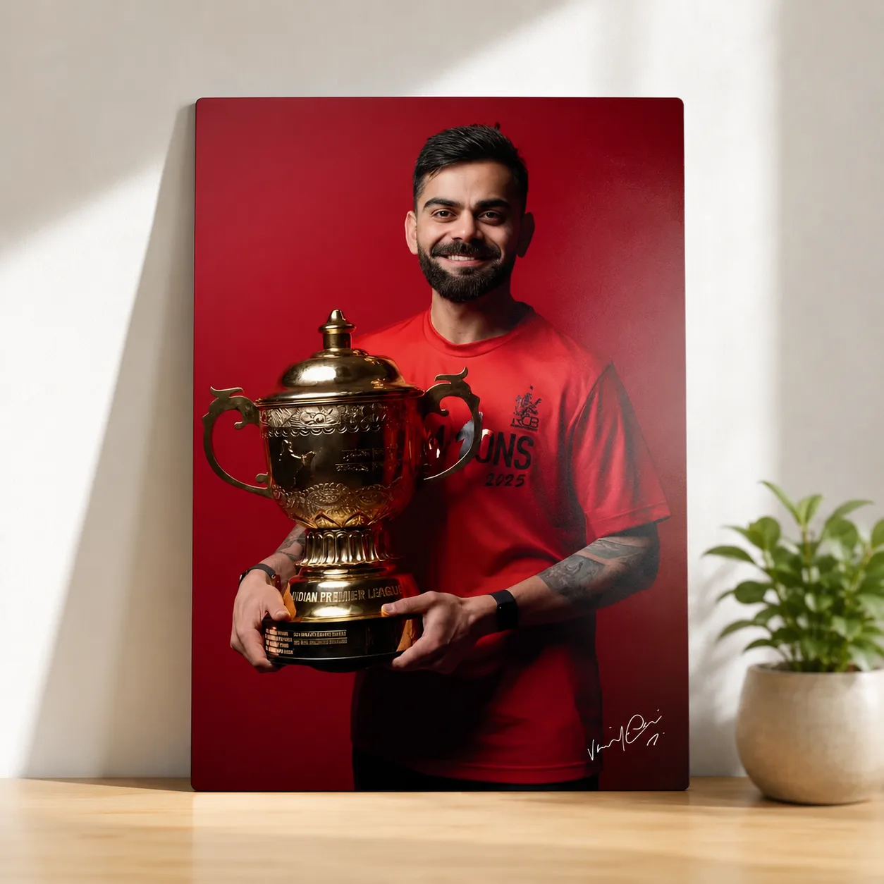Virat Kohli Trophy Metal Wall Art Print for RCB Fans — Cricket metal print wall art on aluminium