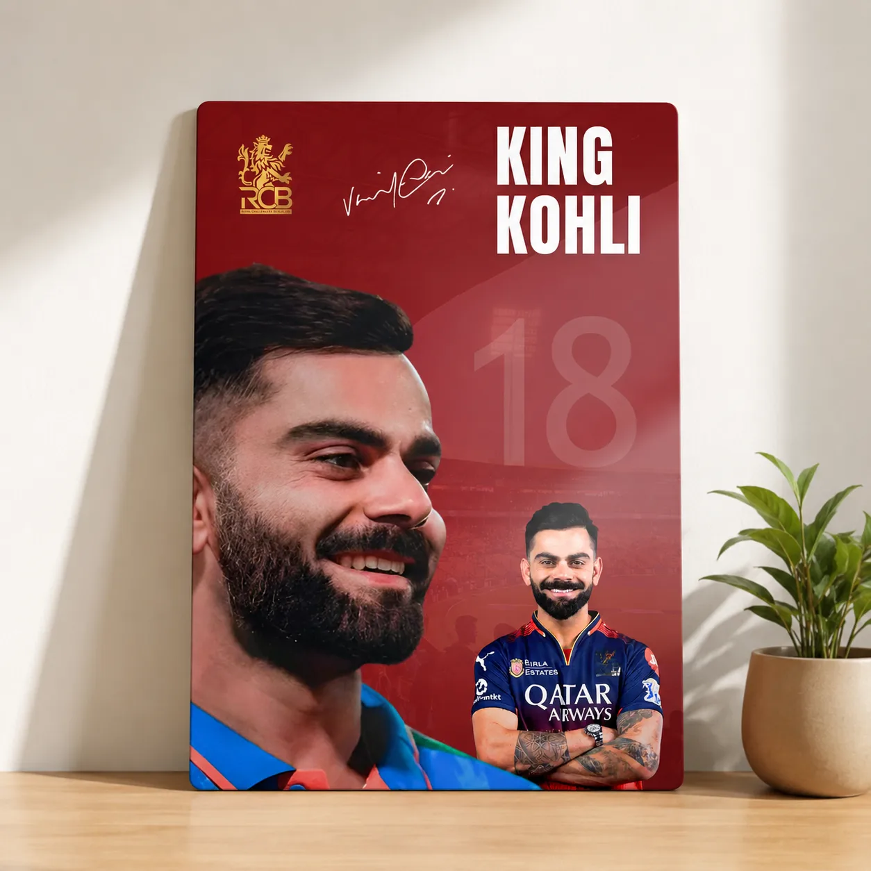Virat Kohli King Metal Wall Art Print for RCB Fans — Cricket metal print wall art India