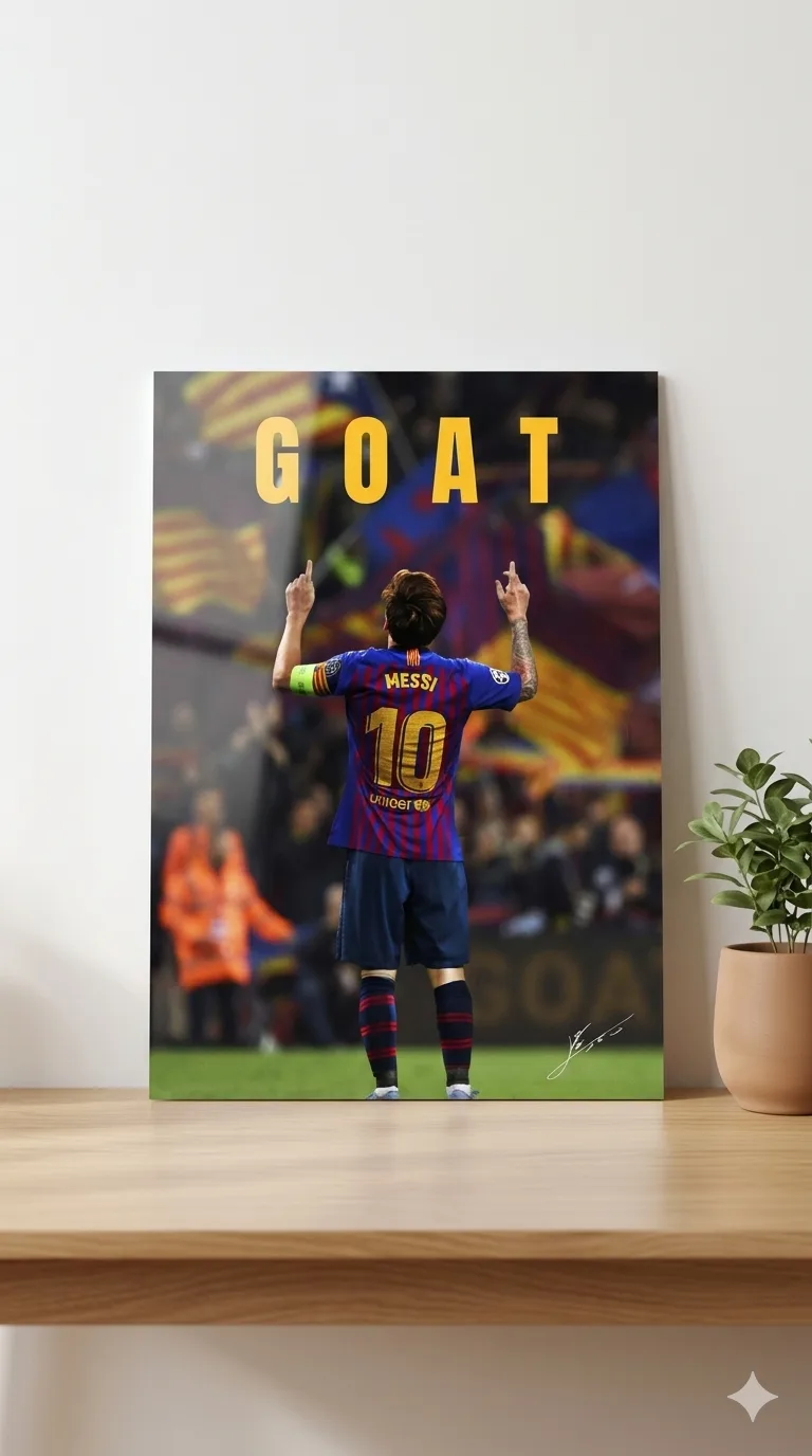 Messi GOAT Metallic Wall Art Print – Football Decor — Football metal print wall art India