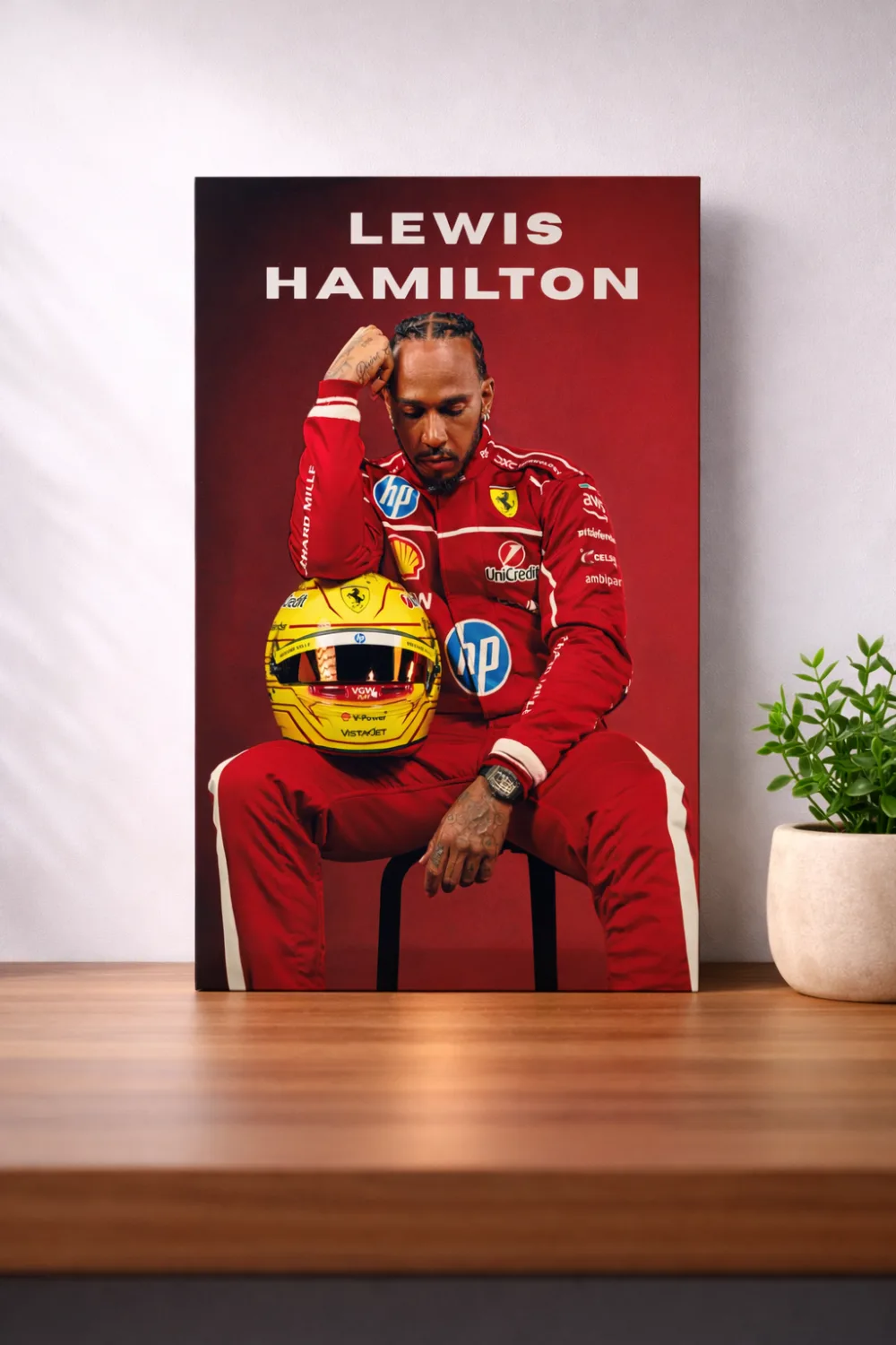 Lewis Hamilton Ferrari Era Portrait Racing Wall Art — Cars metal print wall art India