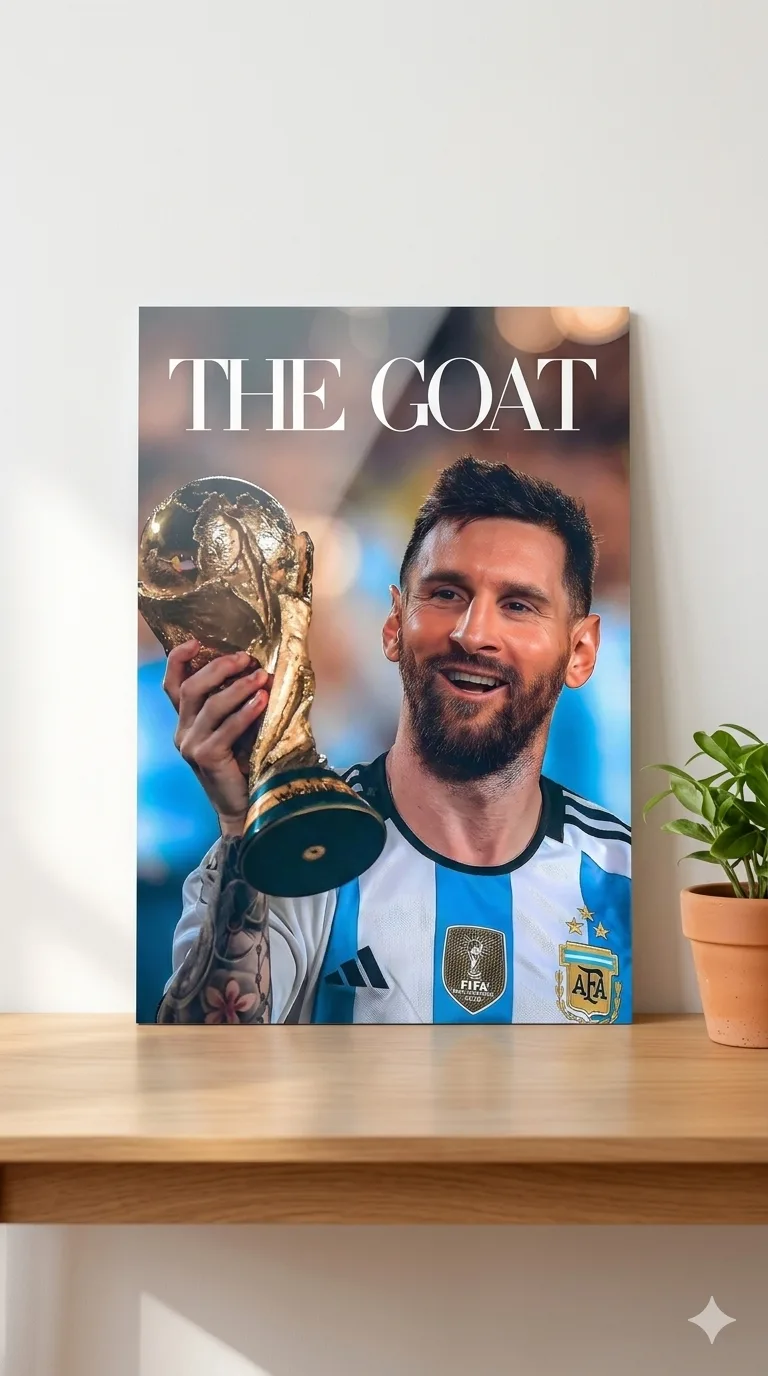 Lionel Messi GOAT Metallic Wall Art Print – Decor — Football metal print wall art India