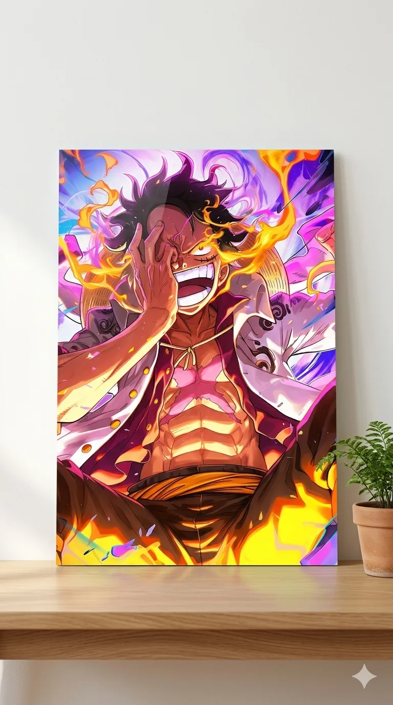 Luffy Gear 5 Metallic Wall Art Print – Anime Decor — Anime metal print wall art India
