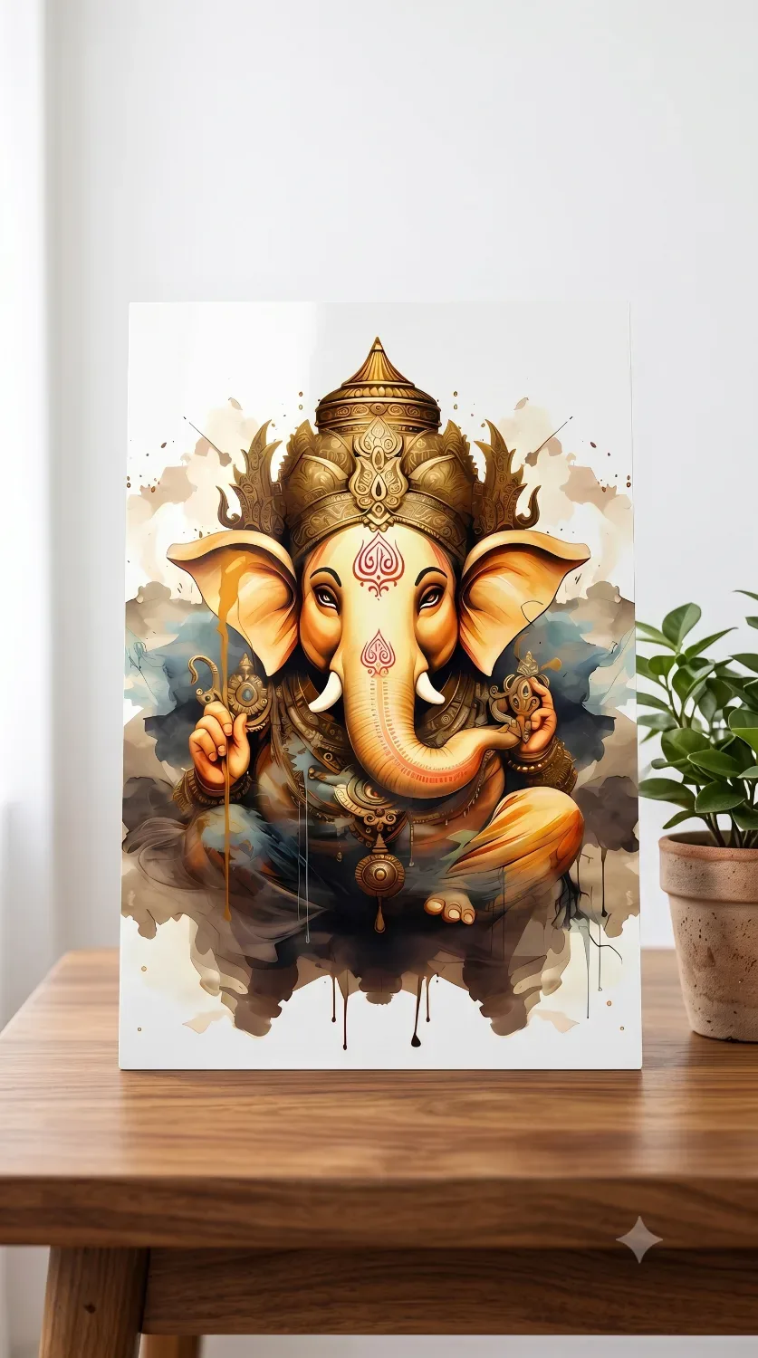 Lord Ganesha Metallic Wall Art — Religious metal print wall art India