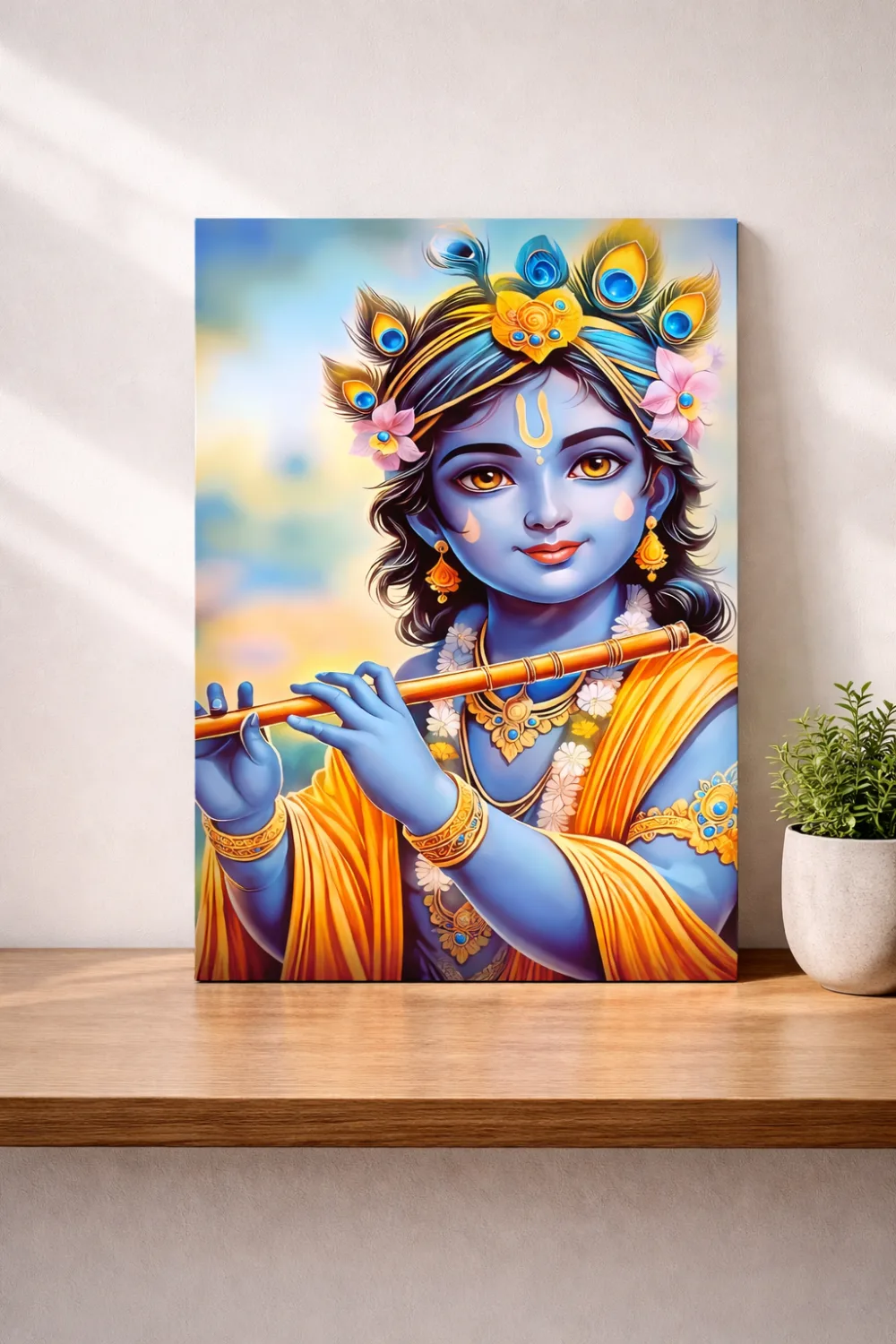 Divine Melody – Child Krishna Flute Premium Metal Wall Art — Religious metal print wall art on aluminium